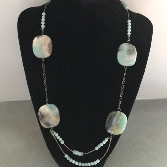Vintage Amazonite nugget, liquid silver, sterling silver Necklace - Picture 1 of 8